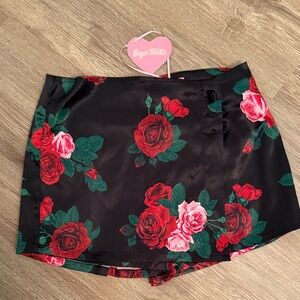 Sugar Thrillz Black Skirt with Red and Pink Roses